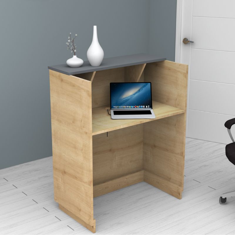 Γραφείο υποδοχής - reception χρώμα φυσικό οξιάς - ανθρακί 2