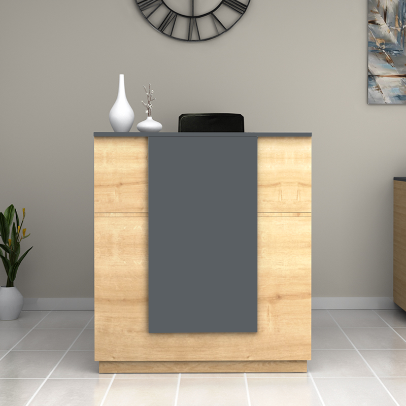 Γραφείο υποδοχής - reception χρώμα φυσικό οξιάς - ανθρακί 3