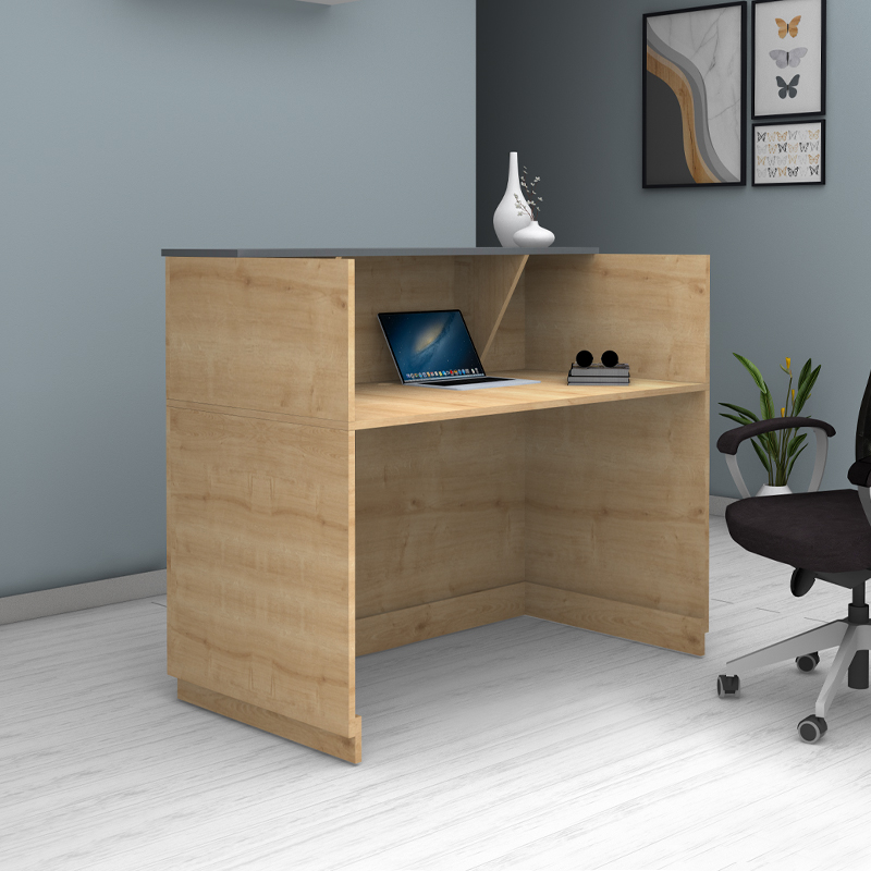 Γραφείο υποδοχής - reception χρώμα φυσικό οξιάς - ανθρακί 2