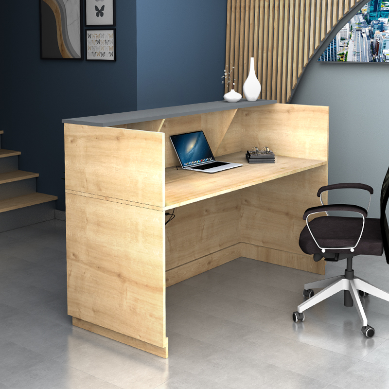 Γραφείο υποδοχής - reception χρώμα φυσικό οξιάς - ανθρακί 2