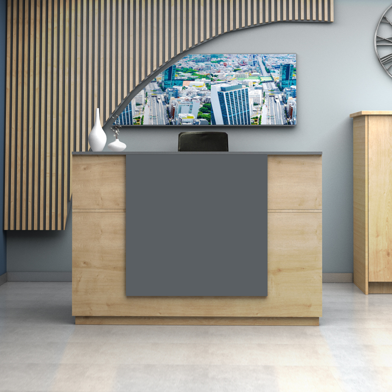 Γραφείο υποδοχής - reception χρώμα φυσικό οξιάς - ανθρακί 3