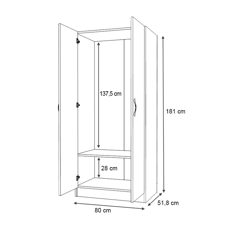 Ντουλάπα ρούχων δίφυλλη χρώμα λευκό 6
