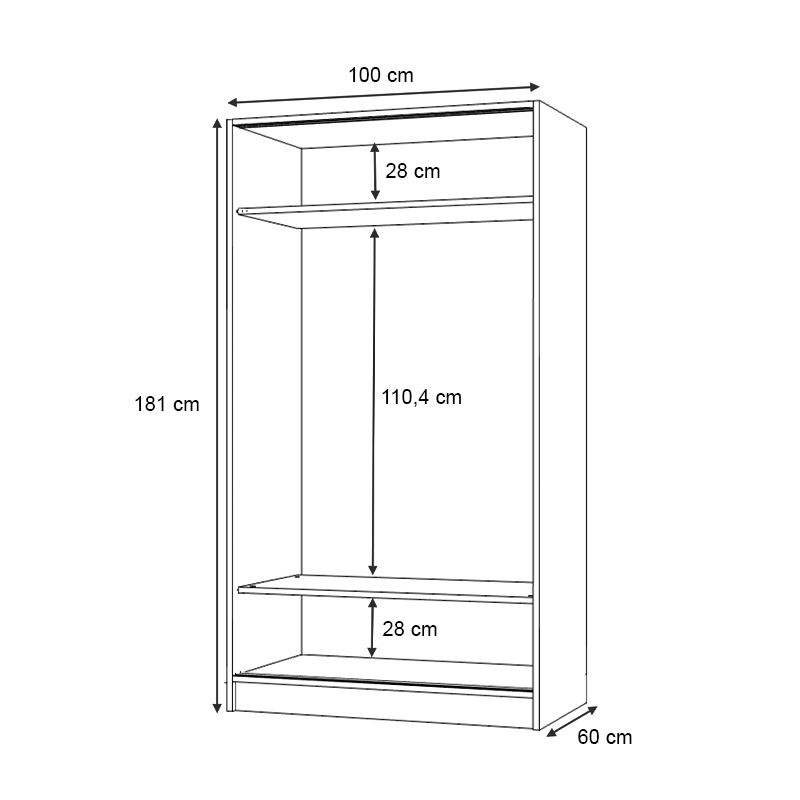 Ντουλάπα ρούχων δίφυλλη συρόμενη χρώμα λευκό 5