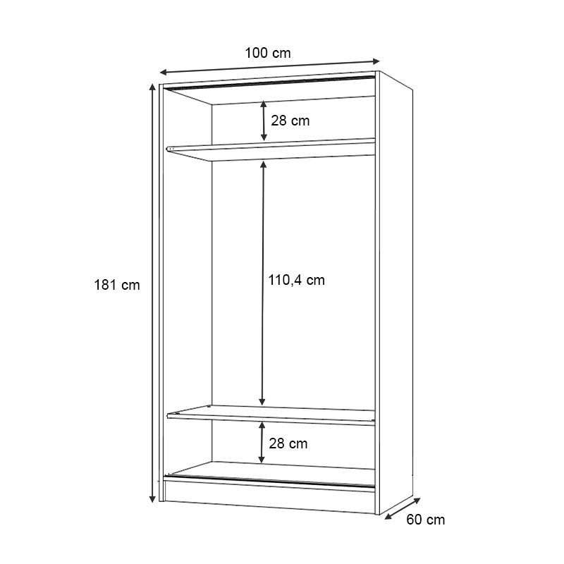 Ντουλάπα ρούχων δίφυλλη συρόμενη χρώμα γκρι σκυροδέματος 5