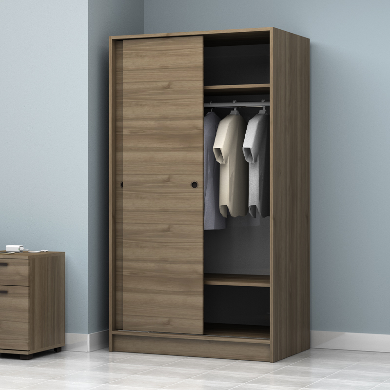 Ντουλάπα ρούχων δίφυλλη συρόμενη χρώμα καρυδί 4