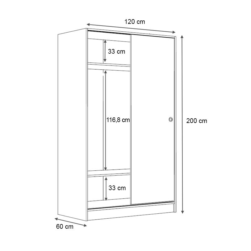 Ντουλάπα ρούχων δίφυλλη συρόμενη χρώμα λευκό 6
