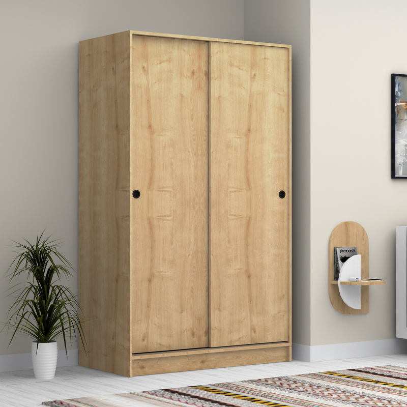 Ντουλάπα ρούχων δίφυλλη συρόμενη χρώμα φυσικό οξιάς 3