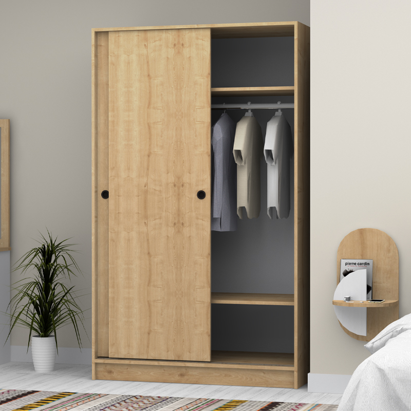 Ντουλάπα ρούχων δίφυλλη συρόμενη χρώμα φυσικό οξιάς 4