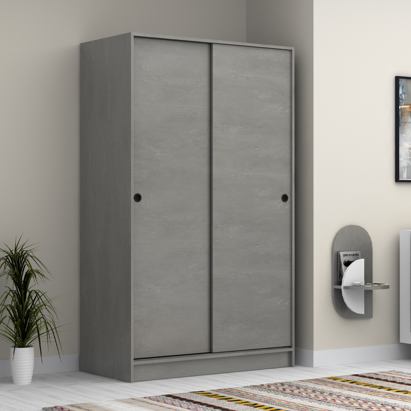 Ντουλάπα ρούχων δίφυλλη συρόμενη χρώμα γκρι σκυροδέματος 3