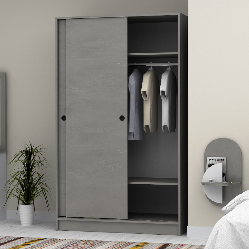 Ντουλάπα ρούχων δίφυλλη συρόμενη χρώμα γκρι σκυροδέματος 4