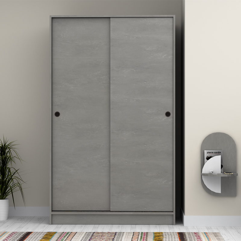 Ντουλάπα ρούχων δίφυλλη συρόμενη χρώμα γκρι σκυροδέματος 5