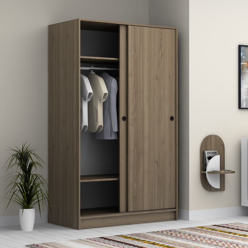 Ντουλάπα ρούχων δίφυλλη συρόμενη χρώμα καρυδί 2