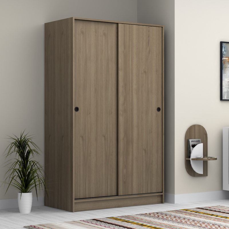 Ντουλάπα ρούχων δίφυλλη συρόμενη χρώμα καρυδί 3