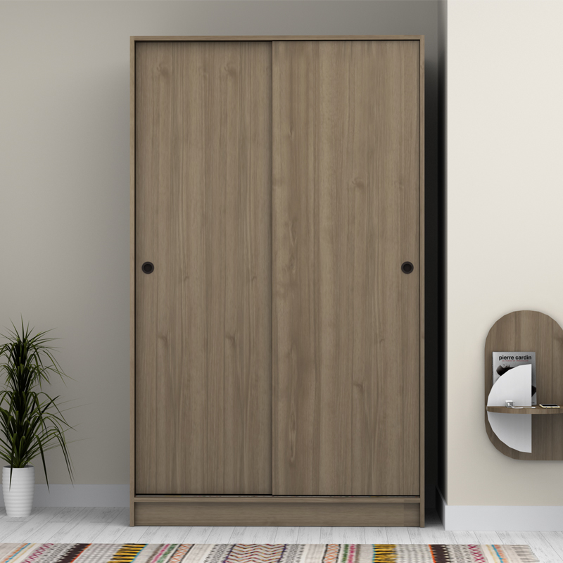 Ντουλάπα ρούχων δίφυλλη συρόμενη χρώμα καρυδί 5