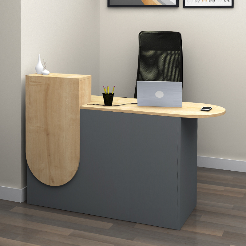 Γραφείο υποδοχής - reception χρώμα ανθρακί - φυσικό οξιάς