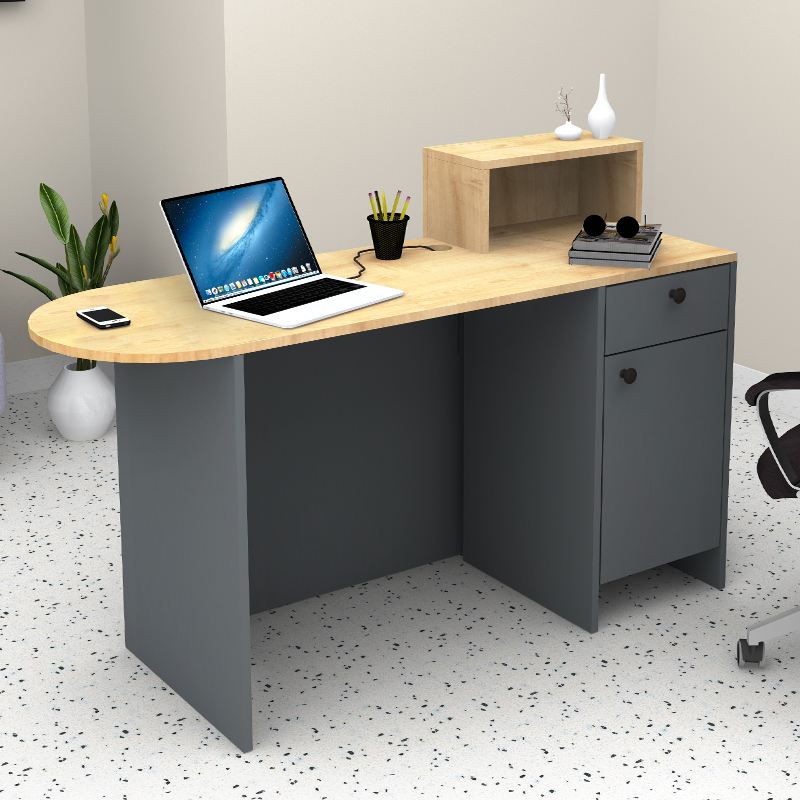 Γραφείο υποδοχής - reception χρώμα ανθρακί - φυσικό οξιάς 2