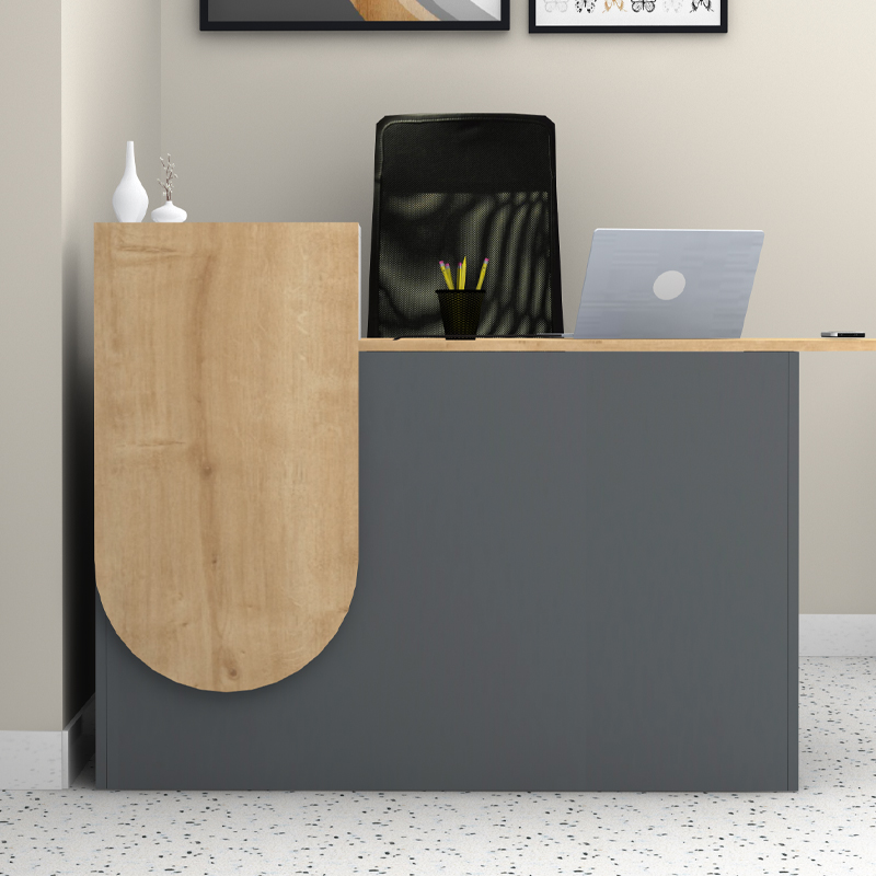 Γραφείο υποδοχής - reception χρώμα ανθρακί - φυσικό οξιάς 3