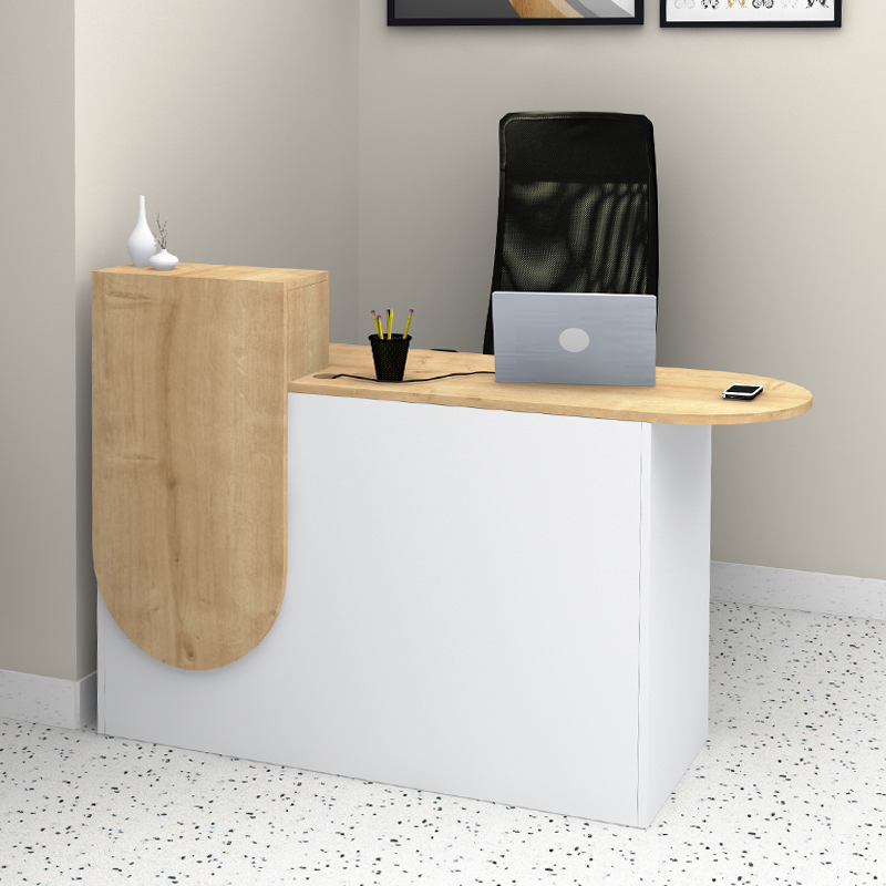Γραφείο υποδοχής - reception χρώμα λευκό - φυσικό οξιάς