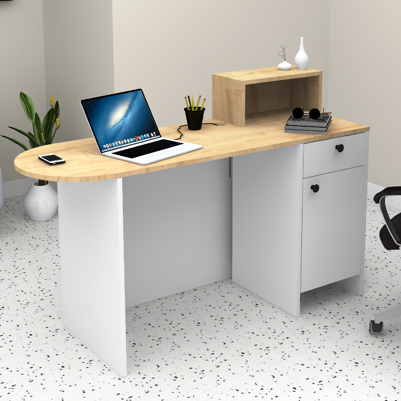 Γραφείο υποδοχής - reception χρώμα λευκό - φυσικό οξιάς 2