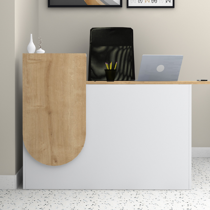 Γραφείο υποδοχής - reception χρώμα λευκό - φυσικό οξιάς 3