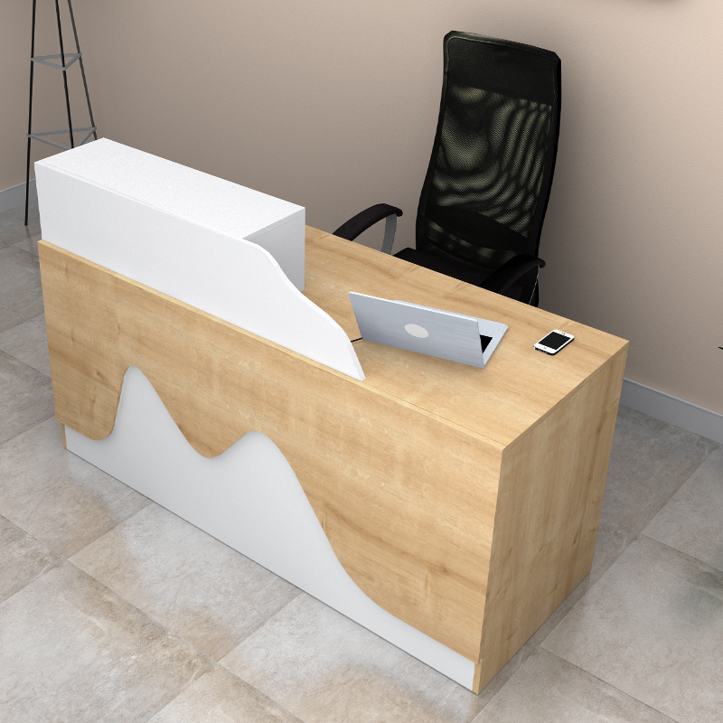 Γραφείο υποδοχής - reception χρώμα φυσικό οξιάς - λευκό 3