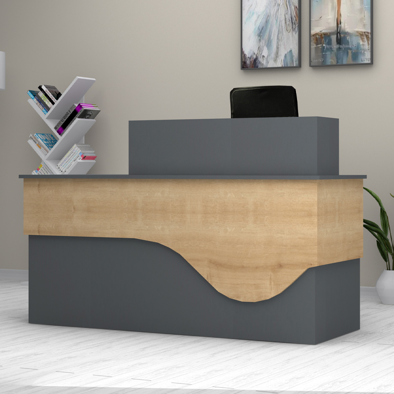 Γραφείο υποδοχής - reception χρώμα ανθρακί - φυσικό οξιάς