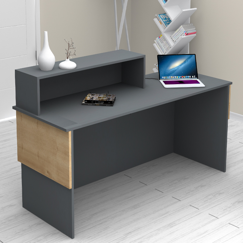 Γραφείο υποδοχής - reception χρώμα ανθρακί - φυσικό οξιάς 2