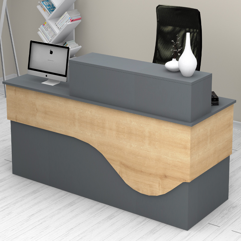 Γραφείο υποδοχής - reception χρώμα ανθρακί - φυσικό οξιάς 3