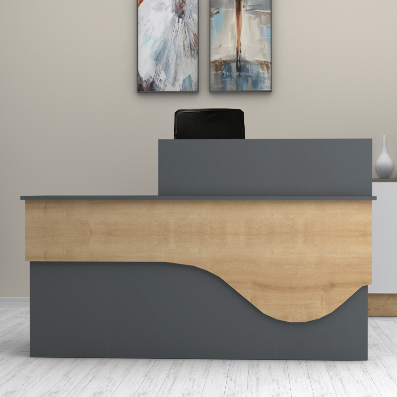 Γραφείο υποδοχής - reception χρώμα ανθρακί - φυσικό οξιάς 4