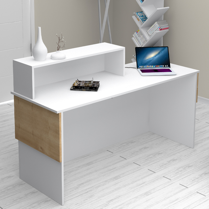 Γραφείο υποδοχής - reception χρώμα λευκό - φυσικό οξιάς 2