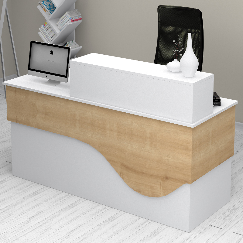 Γραφείο υποδοχής - reception χρώμα λευκό - φυσικό οξιάς 3
