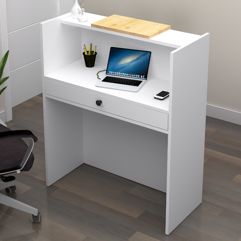 Γραφείο υποδοχής - reception χρώμα λευκό - φυσικό οξιάς 2