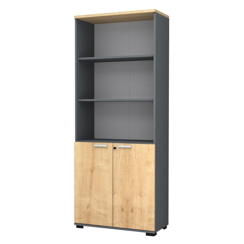 Βιβλιοθήκη γραφείου επαγγελματική χρώμα ανθρακί - φυσικό οξιάς