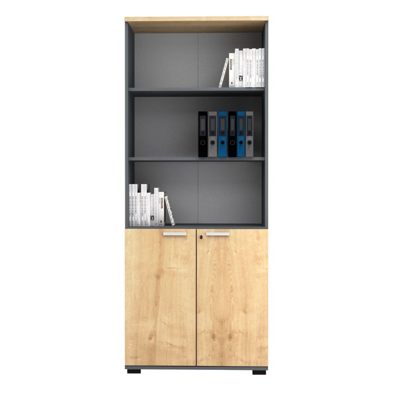 Βιβλιοθήκη γραφείου επαγγελματική χρώμα ανθρακί - φυσικό οξιάς 3