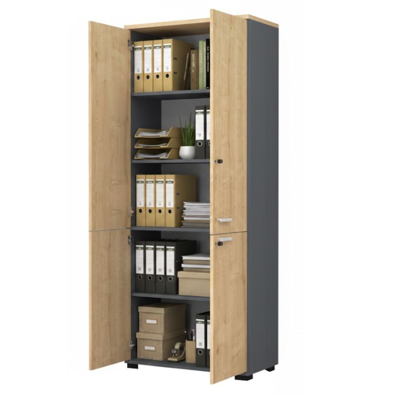 Ντουλάπα γραφείου επαγγελματική χρώμα ανθρακί - φυσικό οξιάς 2