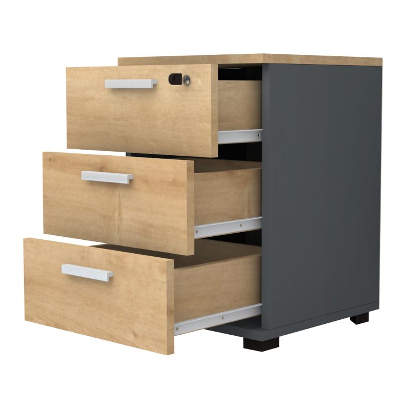 Συρταριέρα γραφείου επαγγελματική χρώμα ανθρακί - φυσικό οξιάς 2