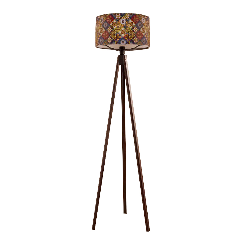 Φωτιστικό δαπέδου Mdf/ύφασμα χρώμα καρυδί - πολύχρωμο