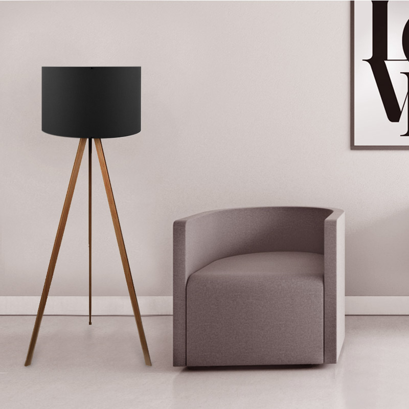 Φωτιστικό δαπέδου Mdf/ύφασμα χρωμα καρυδί/μαύρο 2