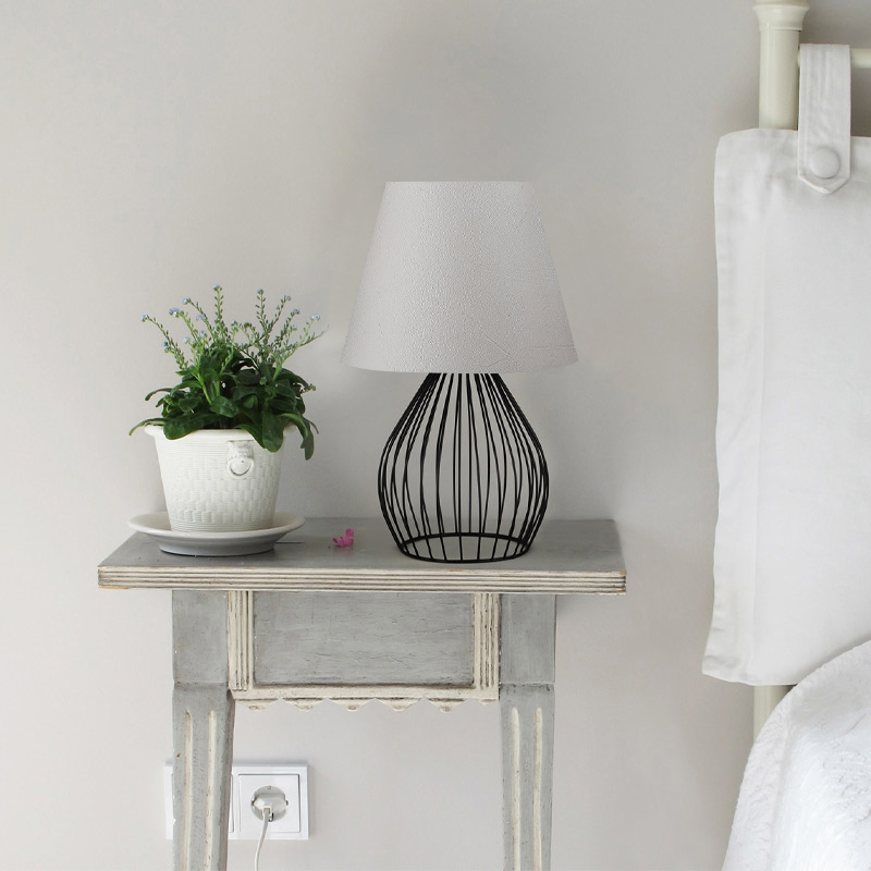 Φωτιστικό επιτραπέζιο ύφασμα Pvc/μέταλλο χρώμα ανοιχτό γκρι/μαύρο 2