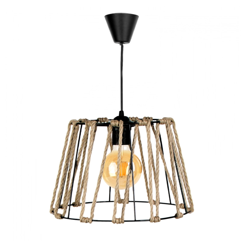 Φωτιστικό οροφής μέταλλο/σχοινί μονόφωτο χρώμα μαύρο φυσικό