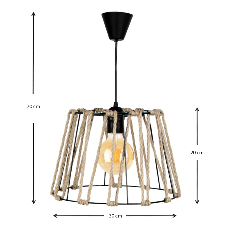 Φωτιστικό οροφής μέταλλο/σχοινί μονόφωτο χρώμα μαύρο φυσικό 3