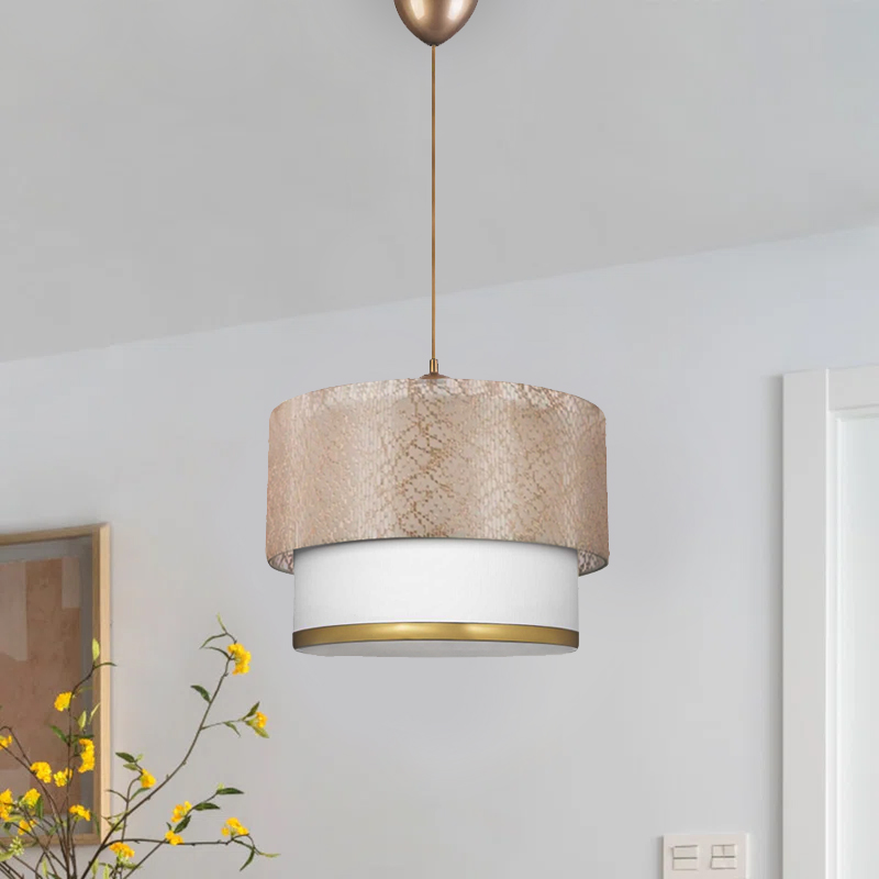 Φωτιστικό οροφής υφασμάτινο μονόφωτο χρώμα χρυσό/κρεμ 2