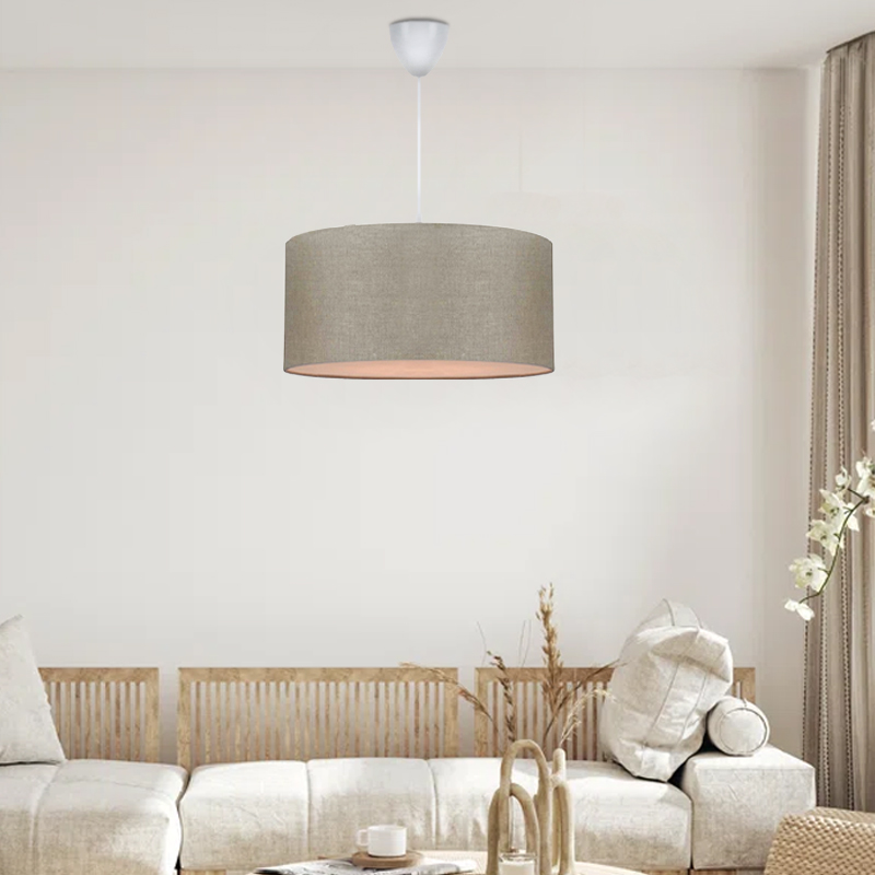 Φωτιστικό οροφής υφασμάτινο μονόφωτο χρώμα μπεζ άμμου 2