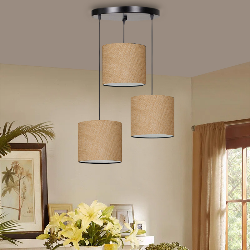 Φωτιστικό οροφής γιούτα ύφασμα τρίφωτο χρώμα φυσικό 2