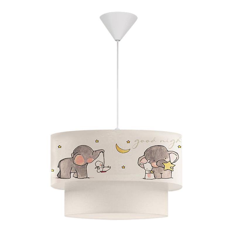 Φωτιστικό οροφής υφασμάτινο μονόφωτο με χαρούμενα ελεφαντάκια