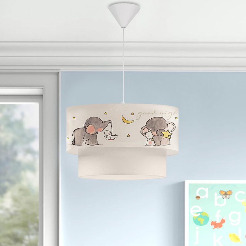 Φωτιστικό οροφής υφασμάτινο μονόφωτο με χαρούμενα ελεφαντάκια 2