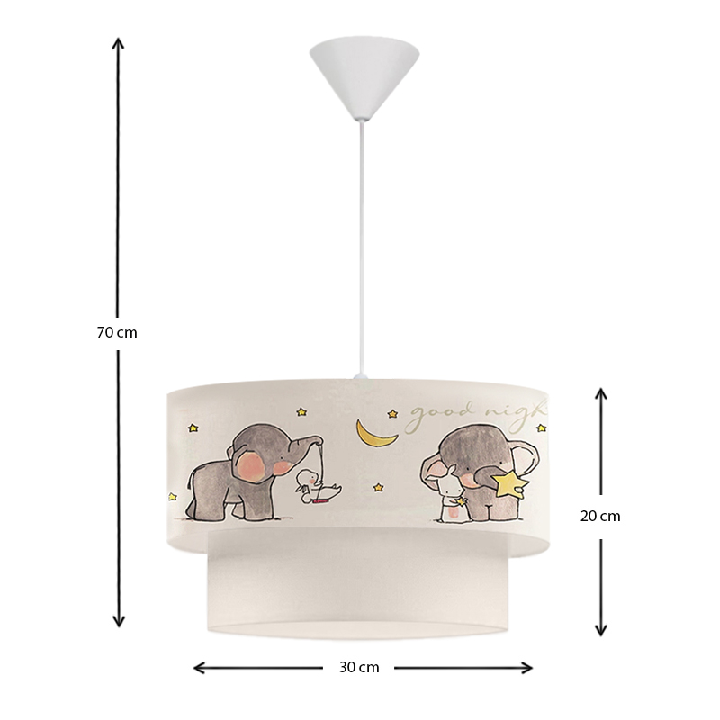 Φωτιστικό οροφής υφασμάτινο μονόφωτο με χαρούμενα ελεφαντάκια 3