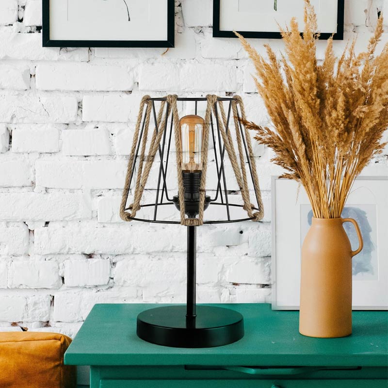 Φωτιστικό επιτραπέζιο E27 σχοινί/μεταλλικό χρώμα μαύρο 2