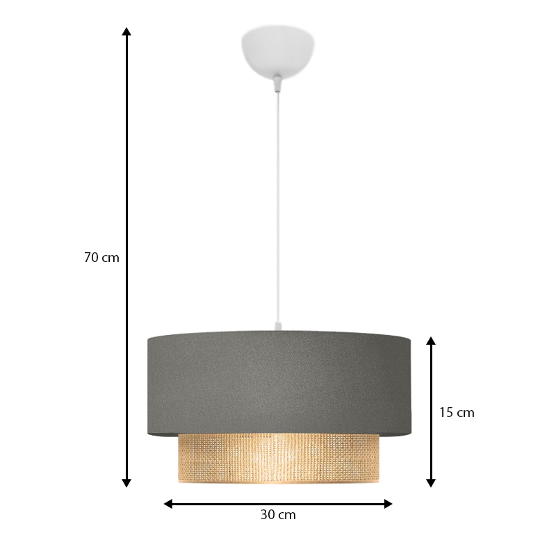 Φωτιστικό οροφής E27 υφασμάτινο μονόφωτο χρώμα γκρι 3