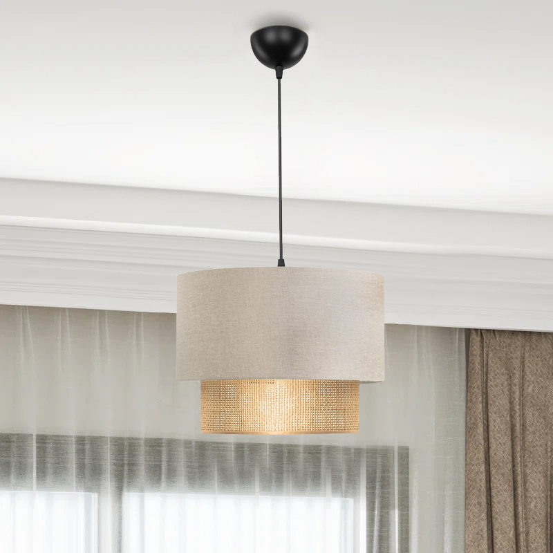 Φωτιστικό οροφής E27 υφασμάτινο μονόφωτο χρώμα κρεμ 2